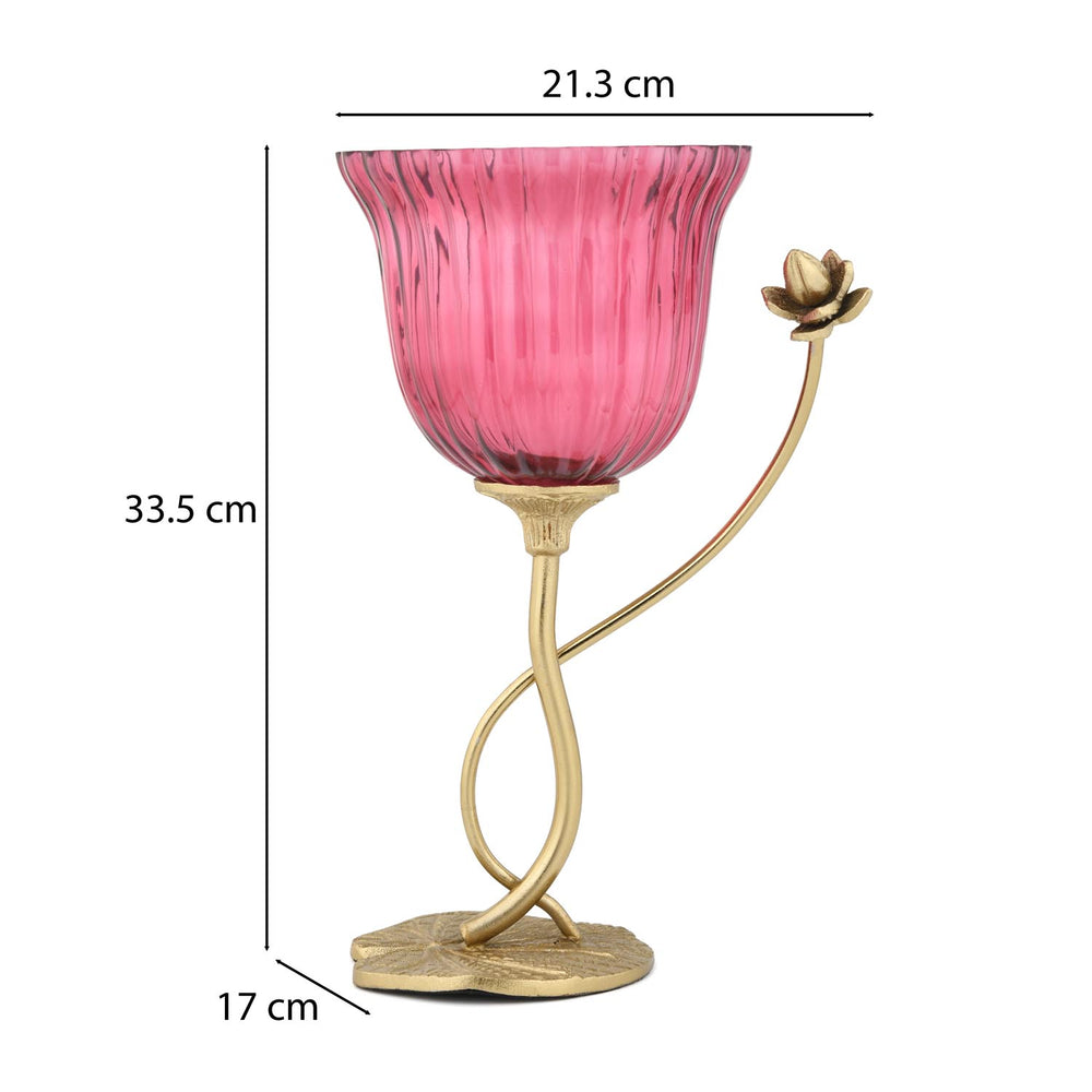 Fluted Lotus Metal and Glass Vase- Pink & Gold