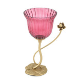Fluted Lotus Metal and Glass Vase- Pink & Gold