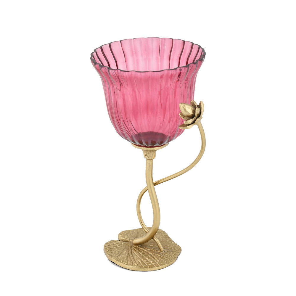 Fluted Lotus Metal and Glass Vase- Pink & Gold