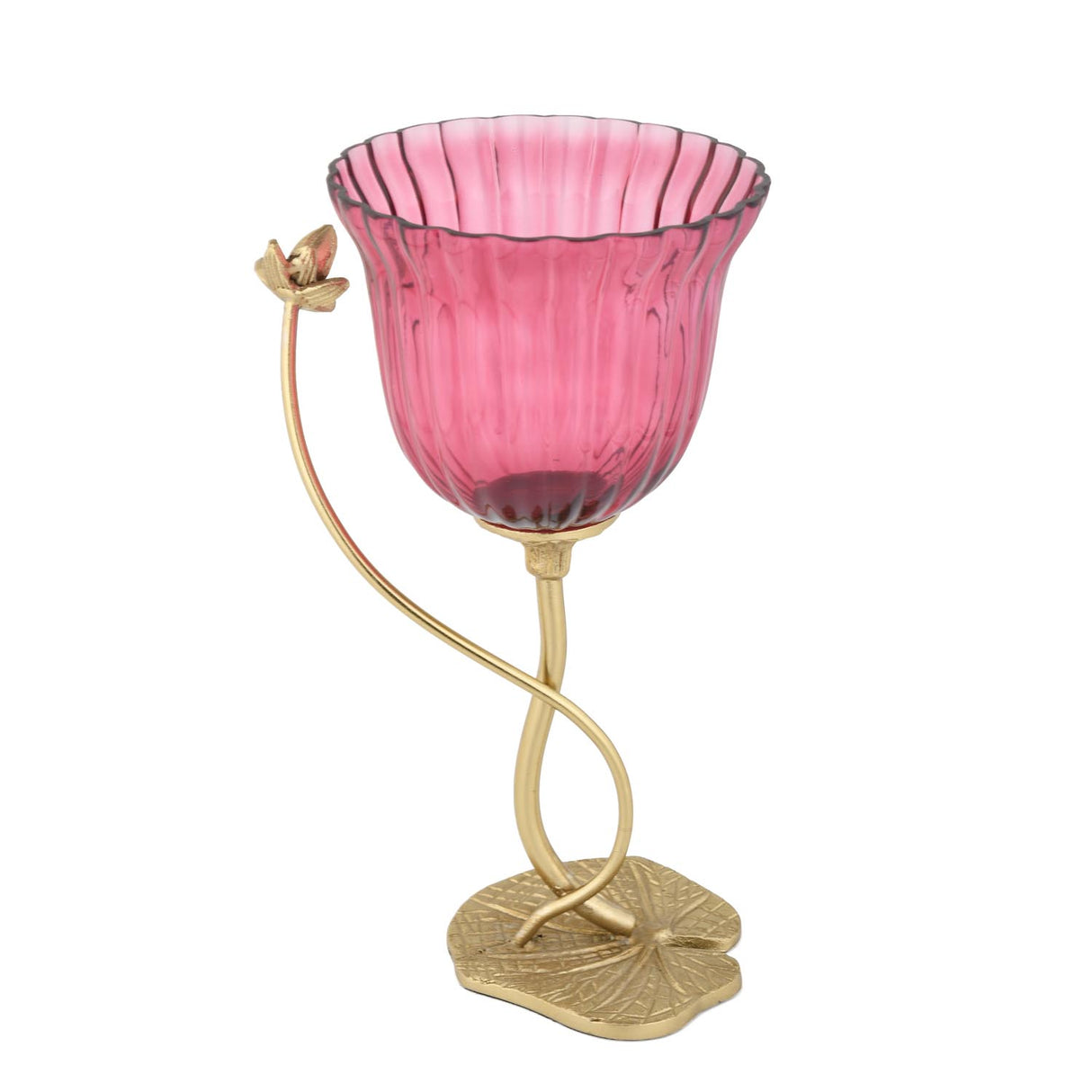 Fluted Lotus Metal and Glass Vase- Pink & Gold