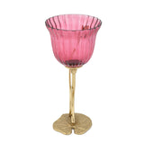 Fluted Lotus Metal and Glass Vase- Pink & Gold