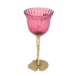 Fluted Lotus Metal and Glass Vase- Pink & Gold