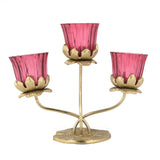Three Lotus Metal and Glass Candle Holder- Pink & Gold
