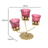 Three Lotus Metal and Glass Candle Holder- Pink & Gold