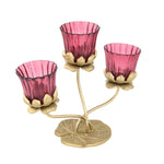 Three Lotus Metal and Glass Candle Holder- Pink & Gold