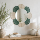 Petal Pattern Decorative Mirror- Green & Beige