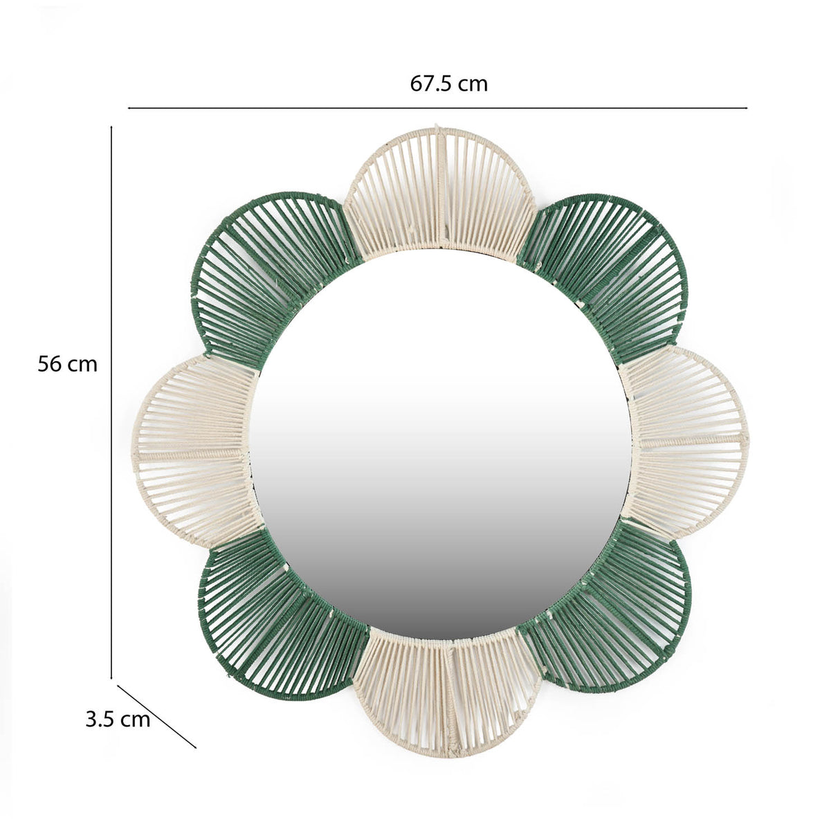 Petal Pattern Decorative Mirror- Green & Beige