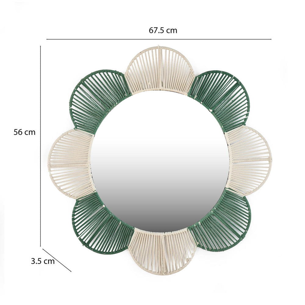 Petal Pattern Decorative Mirror- Green & Beige