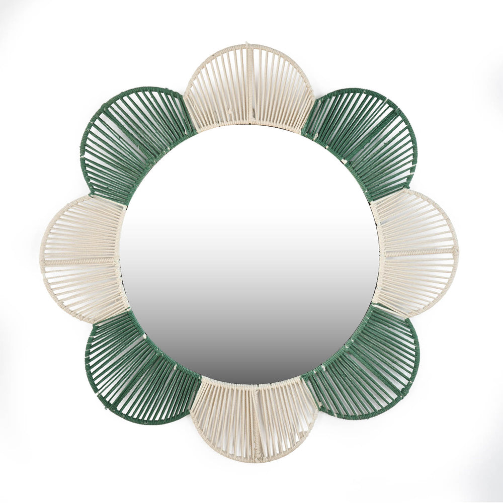 Petal Pattern Decorative Mirror- Green & Beige