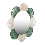 Petal Pattern Decorative Mirror- Green & Beige
