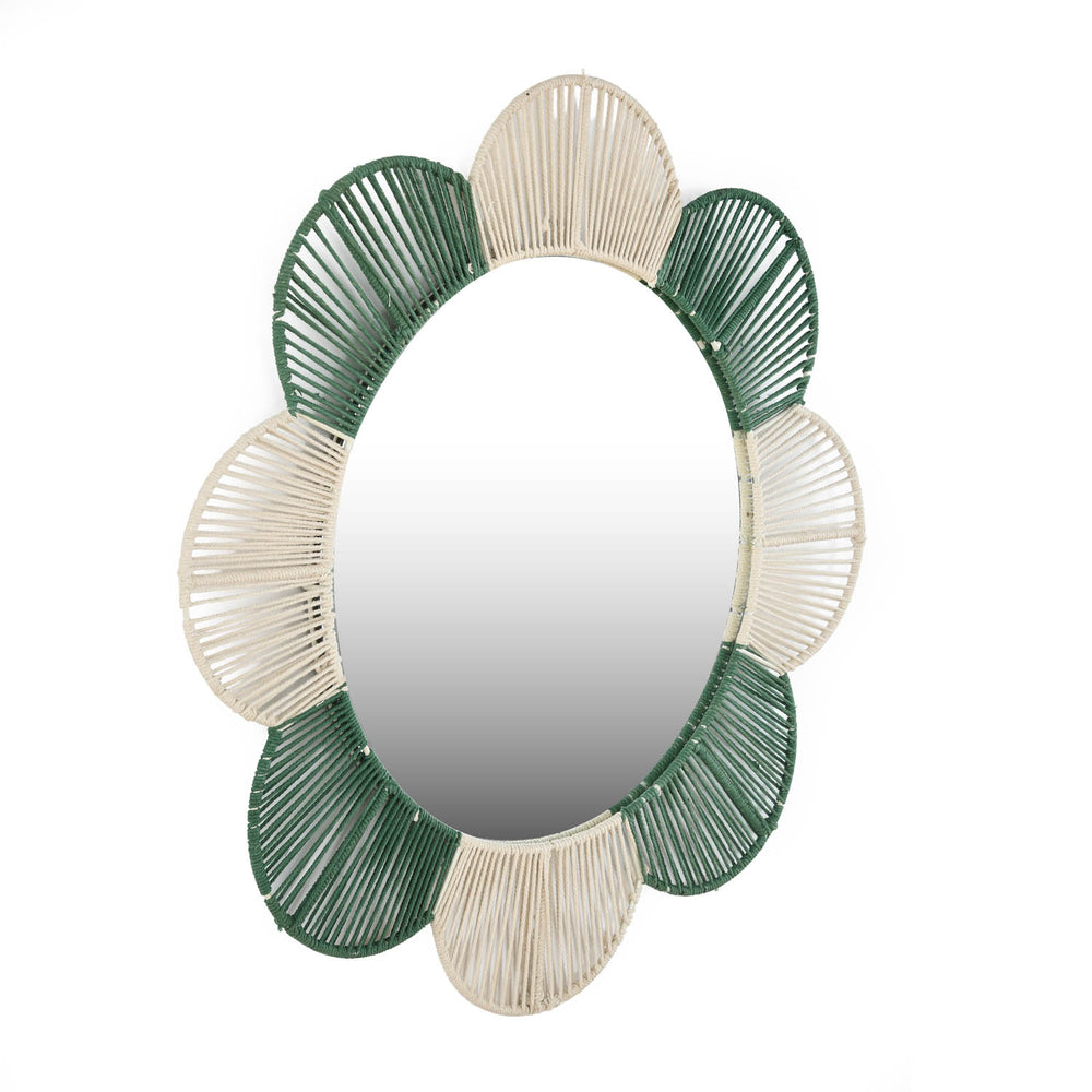 Petal Pattern Decorative Mirror- Green & Beige
