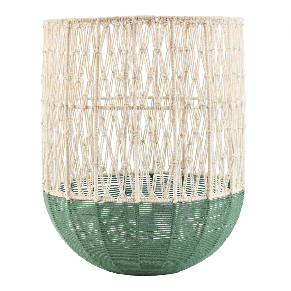 Metal and Cotton Laundry Bag- Green & Beige
