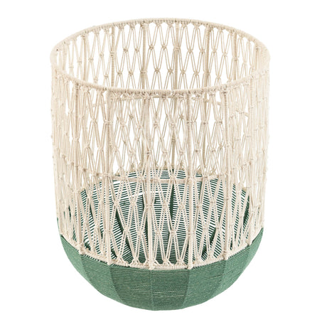 Metal and Cotton Laundry Bag- Green & Beige