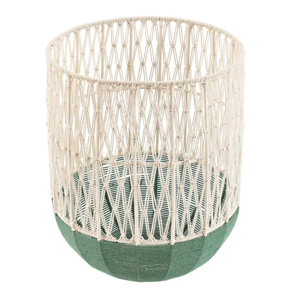 Metal and Cotton Laundry Bag- Green & Beige