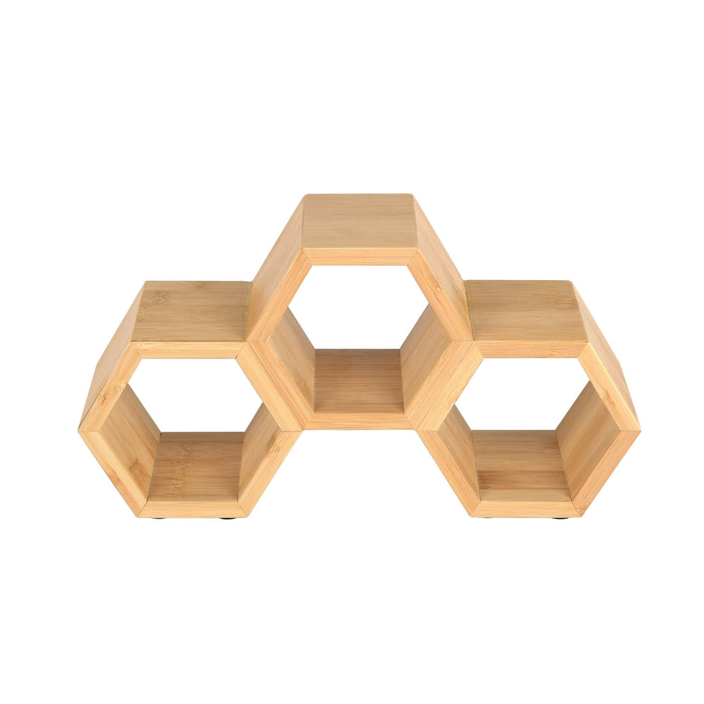 Bamboo Wine Bottle Holder with 3 Racks- Beige