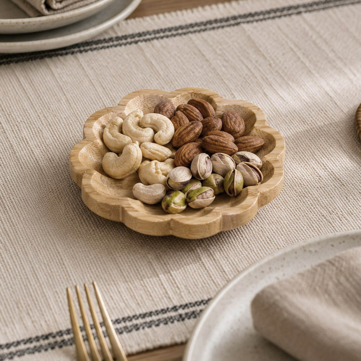 Curved Bamboo Serving Plate- Small, Beige