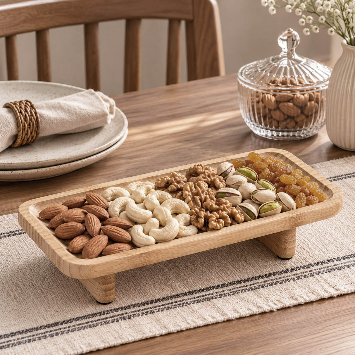 Bamboo Serving Plate with 2 Legs- Beige