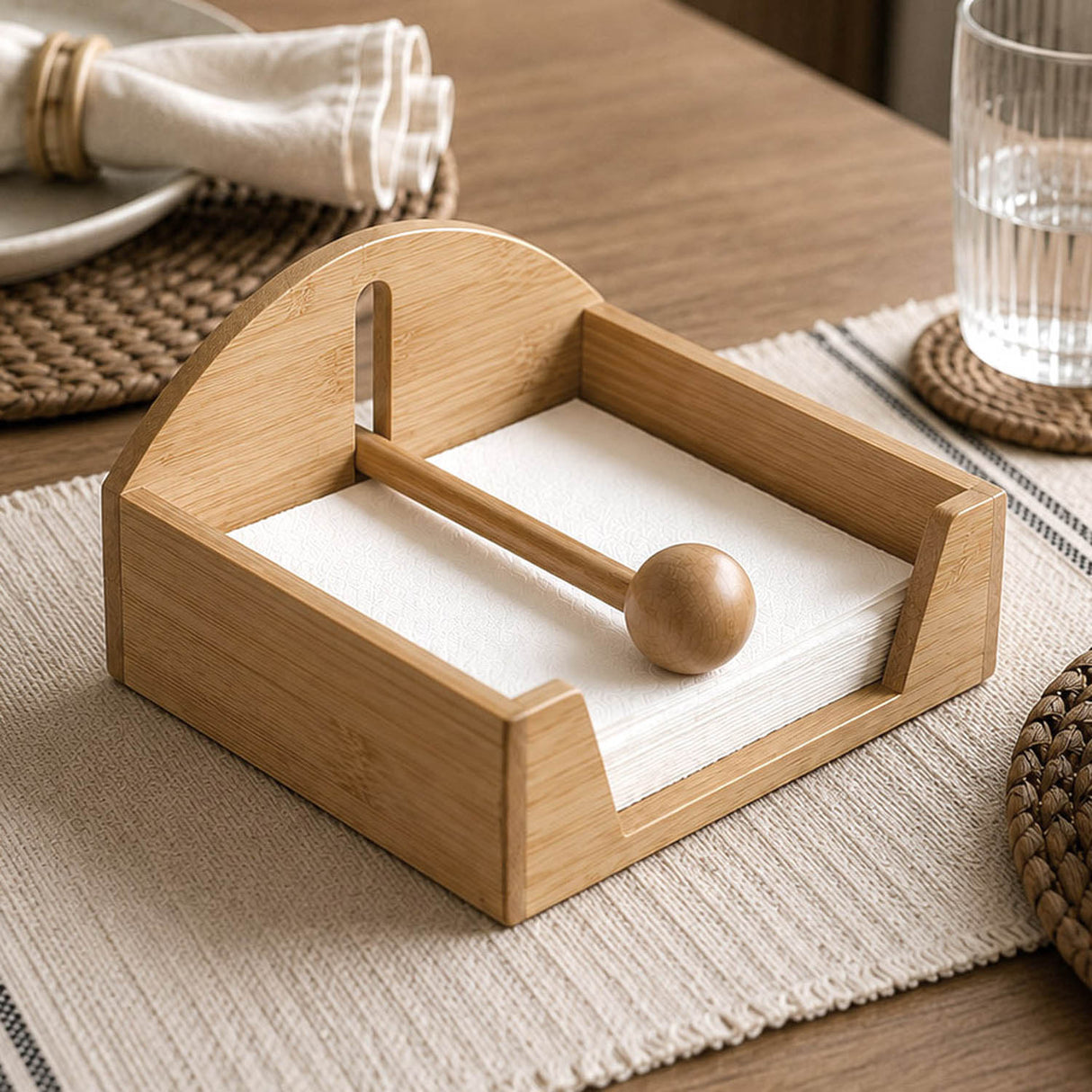 Horizontal Bamboo Tissue Box- Beige