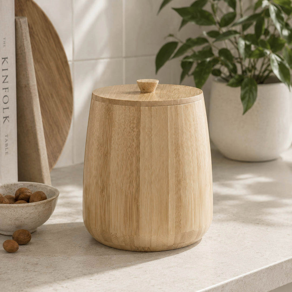 Bamboo Cannister with Lid- Small, Beige
