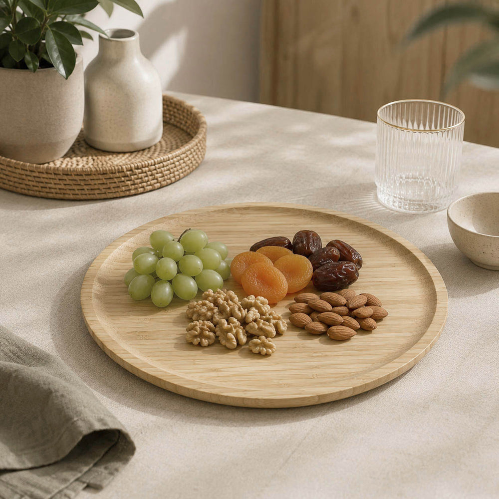 Round Lazy Suzan Bamboo Board- Beige