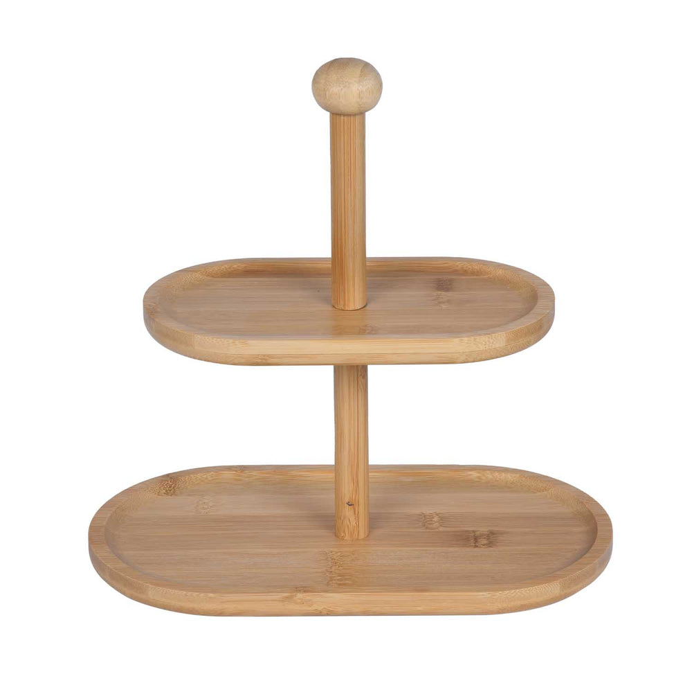 2 Tier Bamboo Serving Platter Stand- Beige