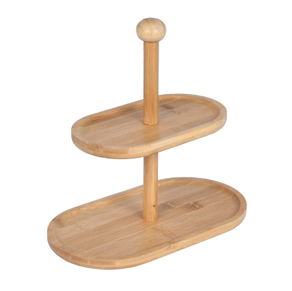 2 Tier Bamboo Serving Platter Stand- Beige
