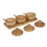 Bamboo Serving Bowls and Spoons Set of 3 with Lid- Beige