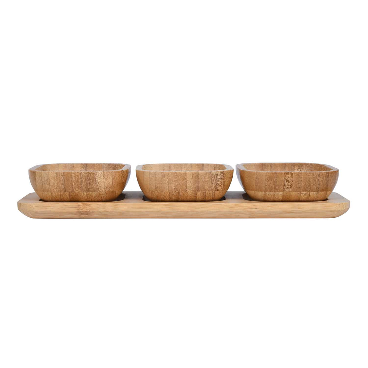 Bamboo Serving Plate with 3 Bowls- Beige