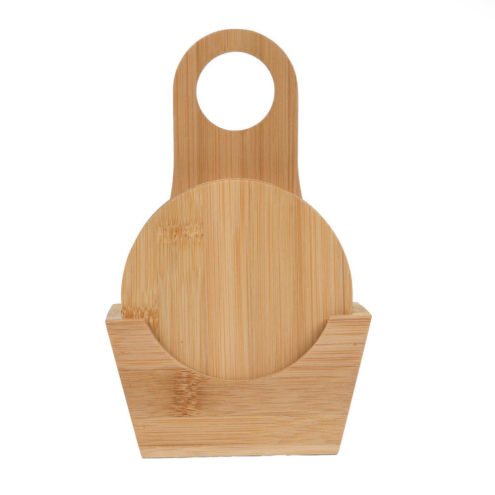 Bamboo Coaster Set of 6 with Holder- Beige