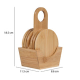 Bamboo Coaster Set of 6 with Holder- Beige