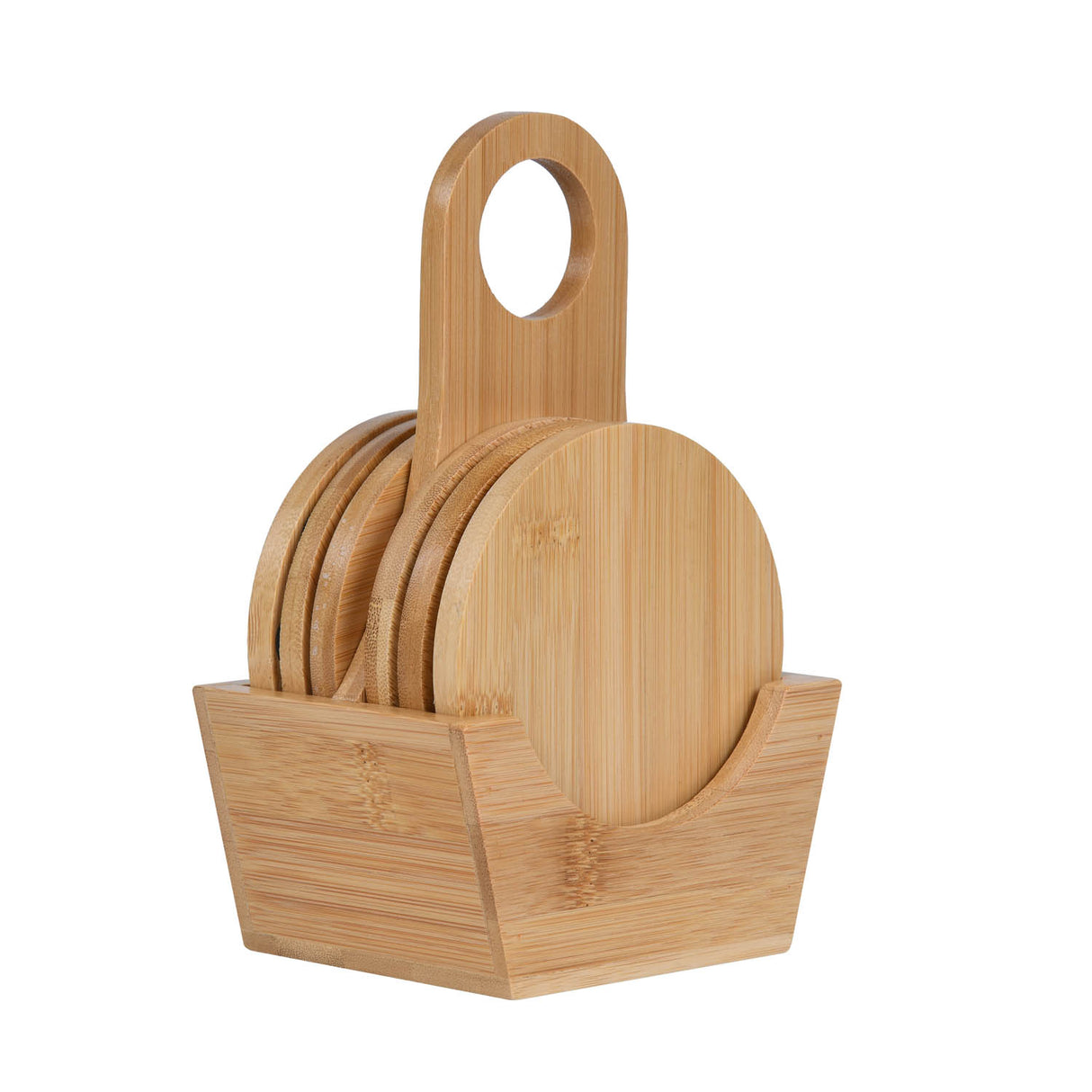 Bamboo Coaster Set of 6 with Holder- Beige