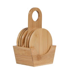 Bamboo Coaster Set of 6 with Holder- Beige