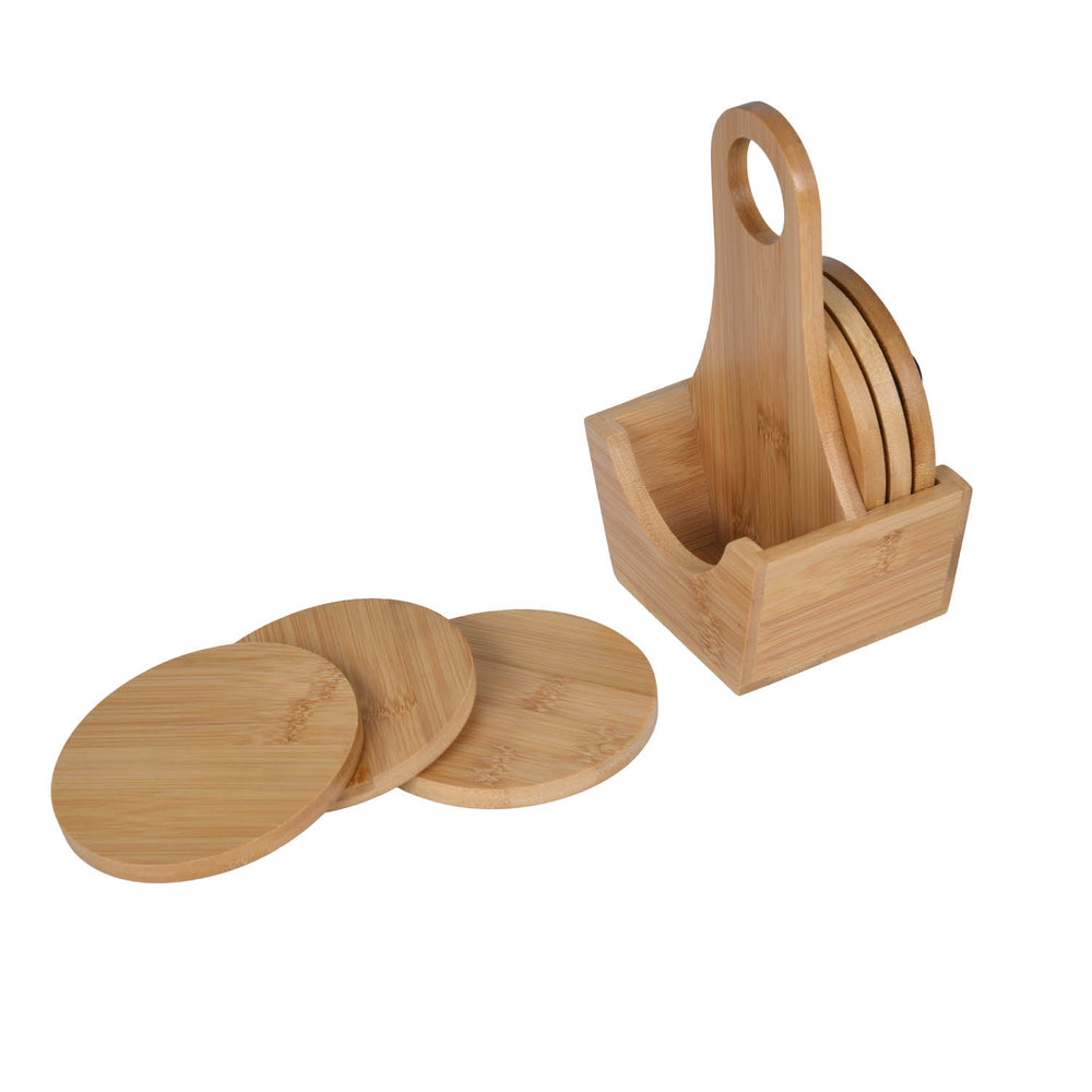 Bamboo Coaster Set of 6 with Holder- Beige
