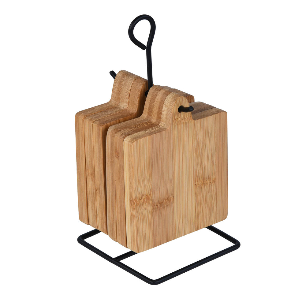 Bamboo Coaster Set of 6 with Stand- Beige