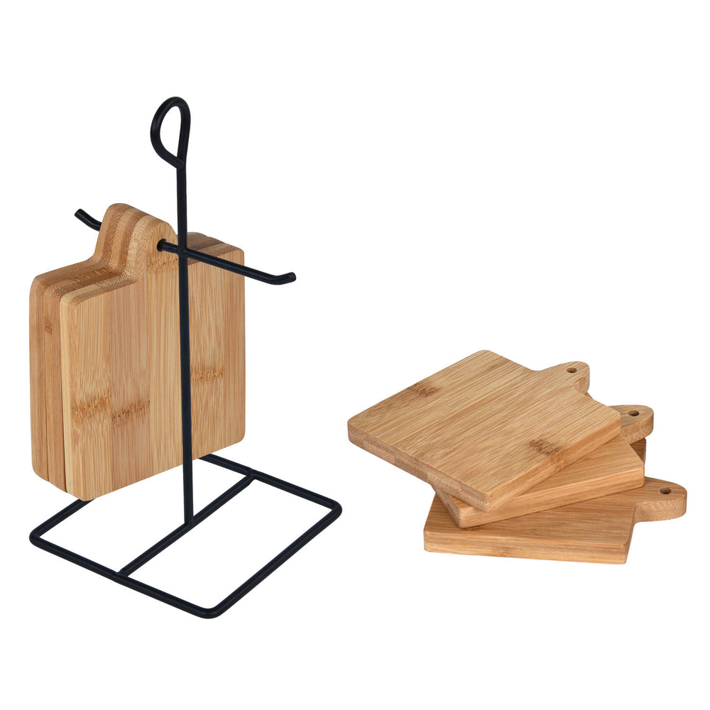 Bamboo Coaster Set of 6 with Stand- Beige
