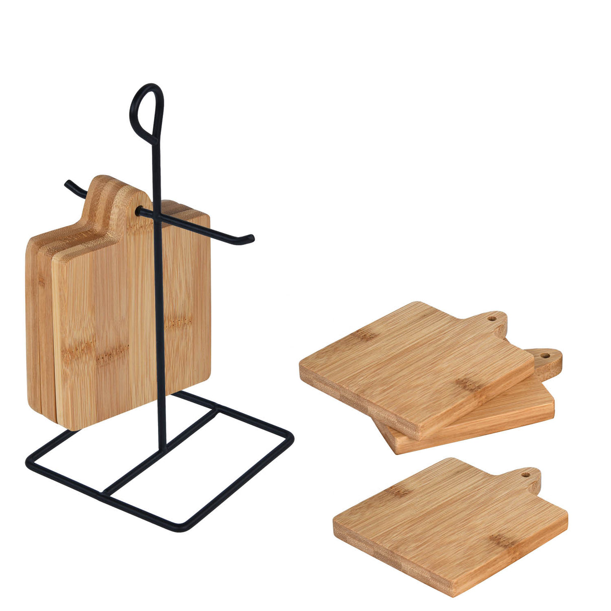 Bamboo Coaster Set of 6 with Stand- Beige
