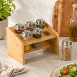 Condiment Glass Jar Set of 6 with Bamboo Holder- Beige