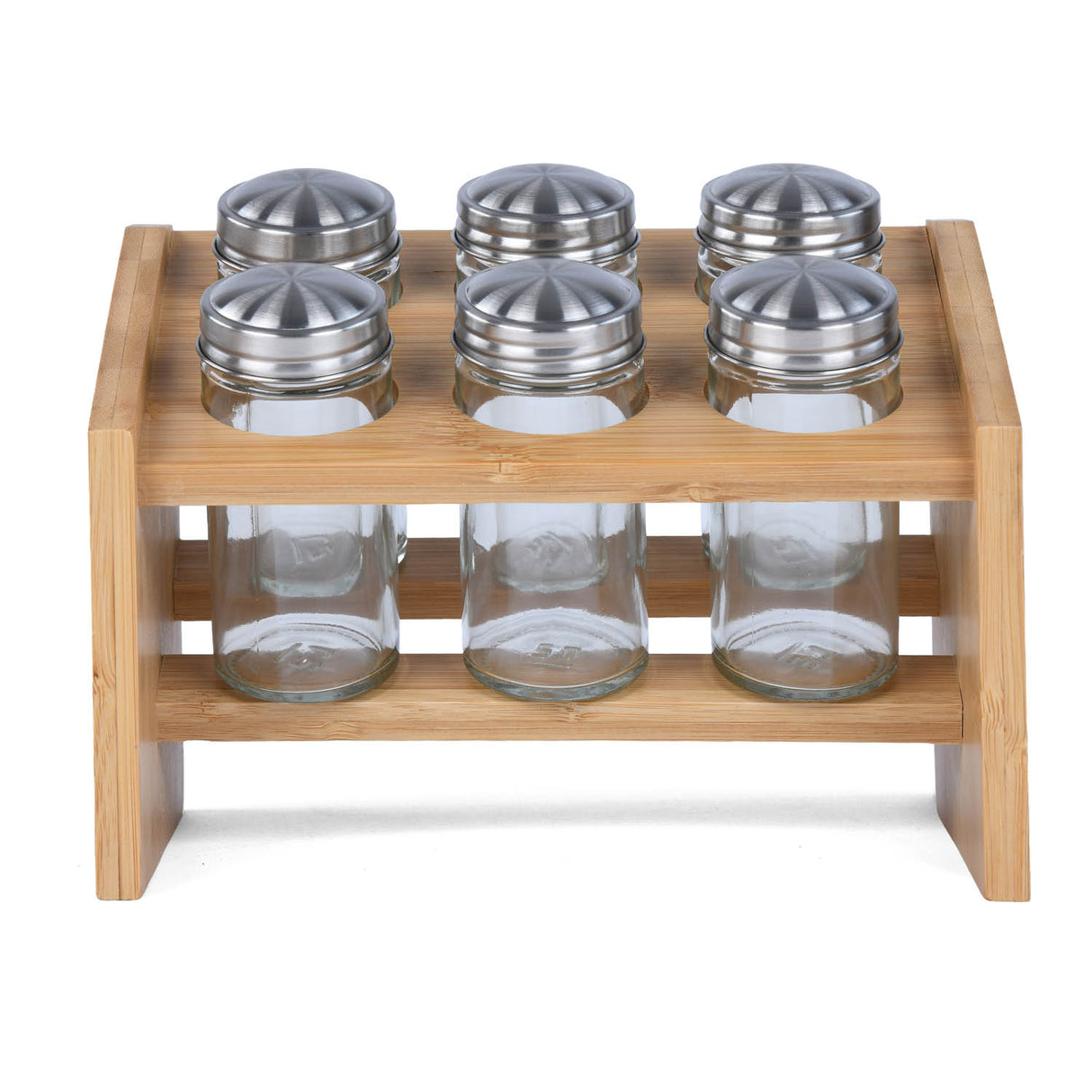 Condiment Glass Jar Set of 6 with Bamboo Holder- Beige