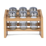 Condiment Glass Jar Set of 6 with Bamboo Holder- Beige