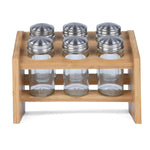 Condiment Glass Jar Set of 6 with Bamboo Holder- Beige