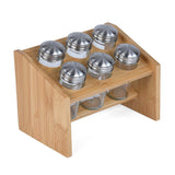 Condiment Glass Jar Set of 6 with Bamboo Holder- Beige
