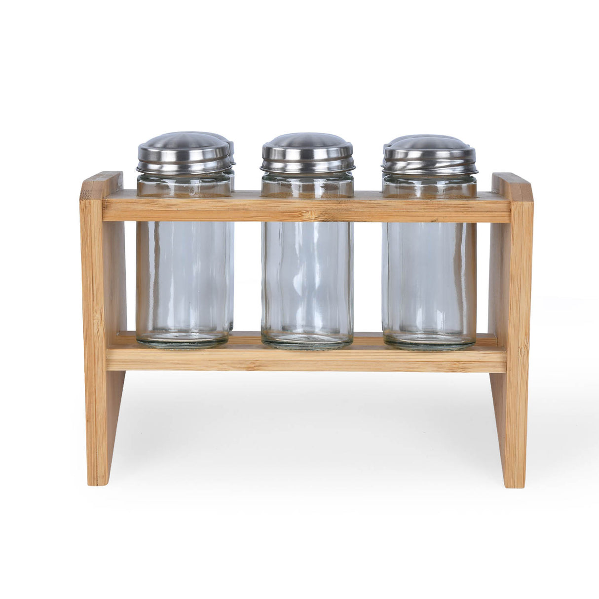 Condiment Glass Jar Set of 6 with Bamboo Holder- Beige