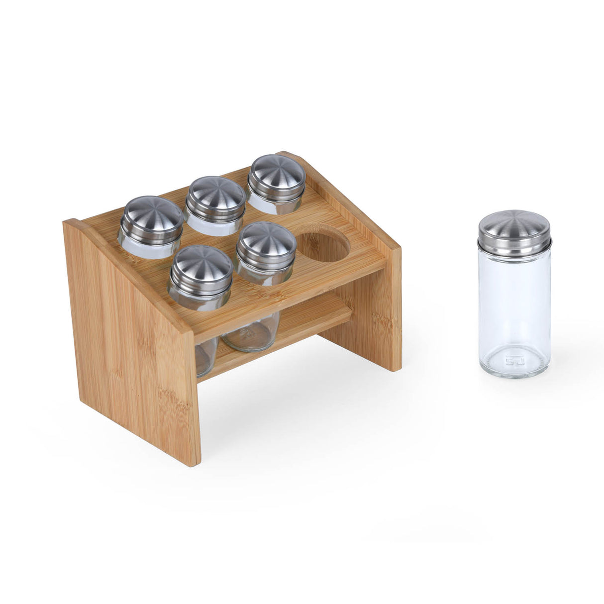 Condiment Glass Jar Set of 6 with Bamboo Holder- Beige