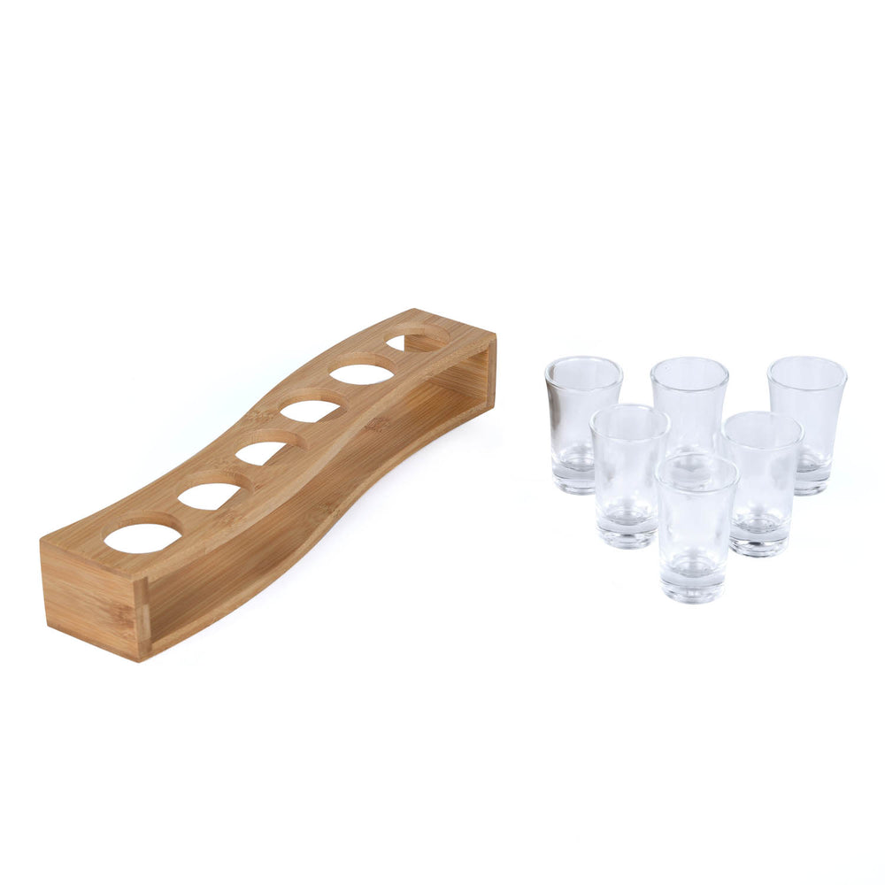 Bamboo Serving Tray with 6 Shot Glasses- Beige