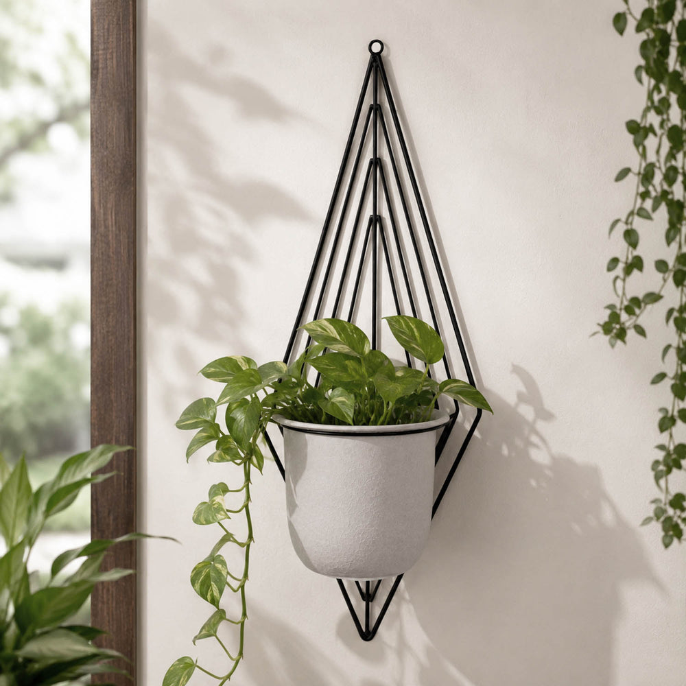 Wall Mountable Metal Planter- Ivory & Black