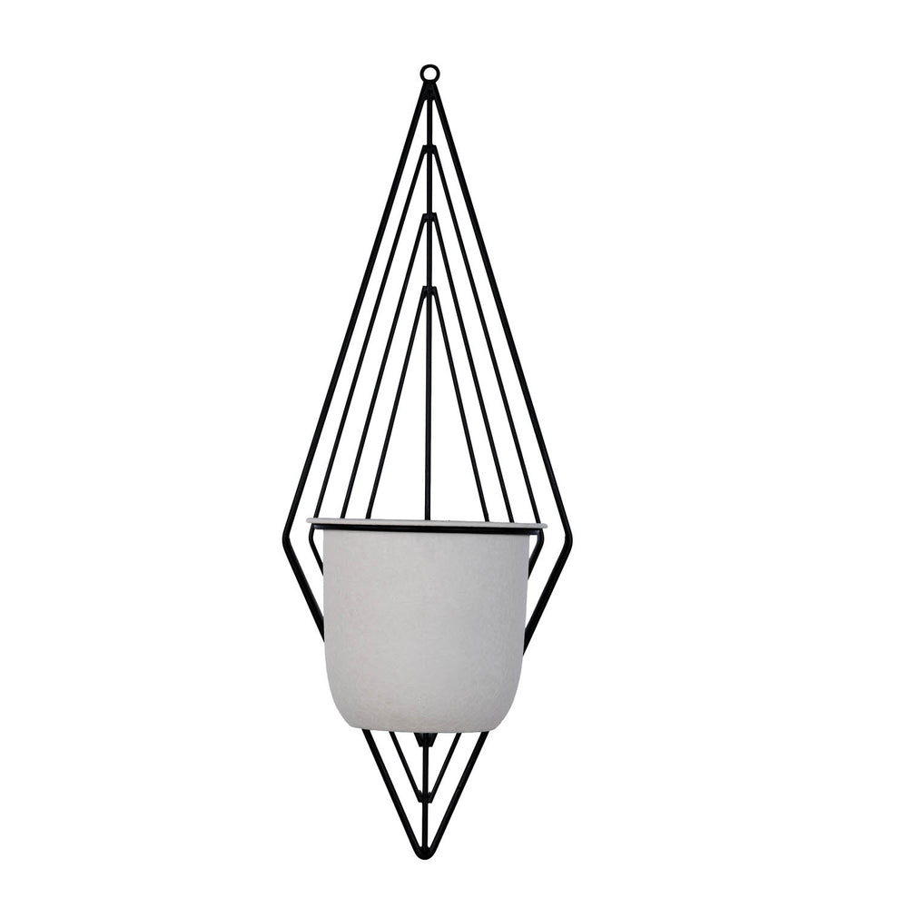Wall Mountable Metal Planter- Ivory & Black
