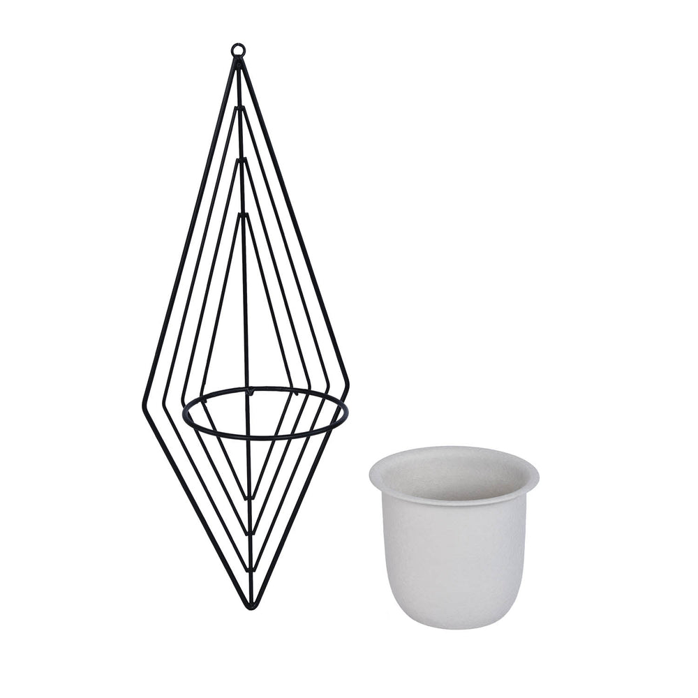 Wall Mountable Metal Planter- Ivory & Black