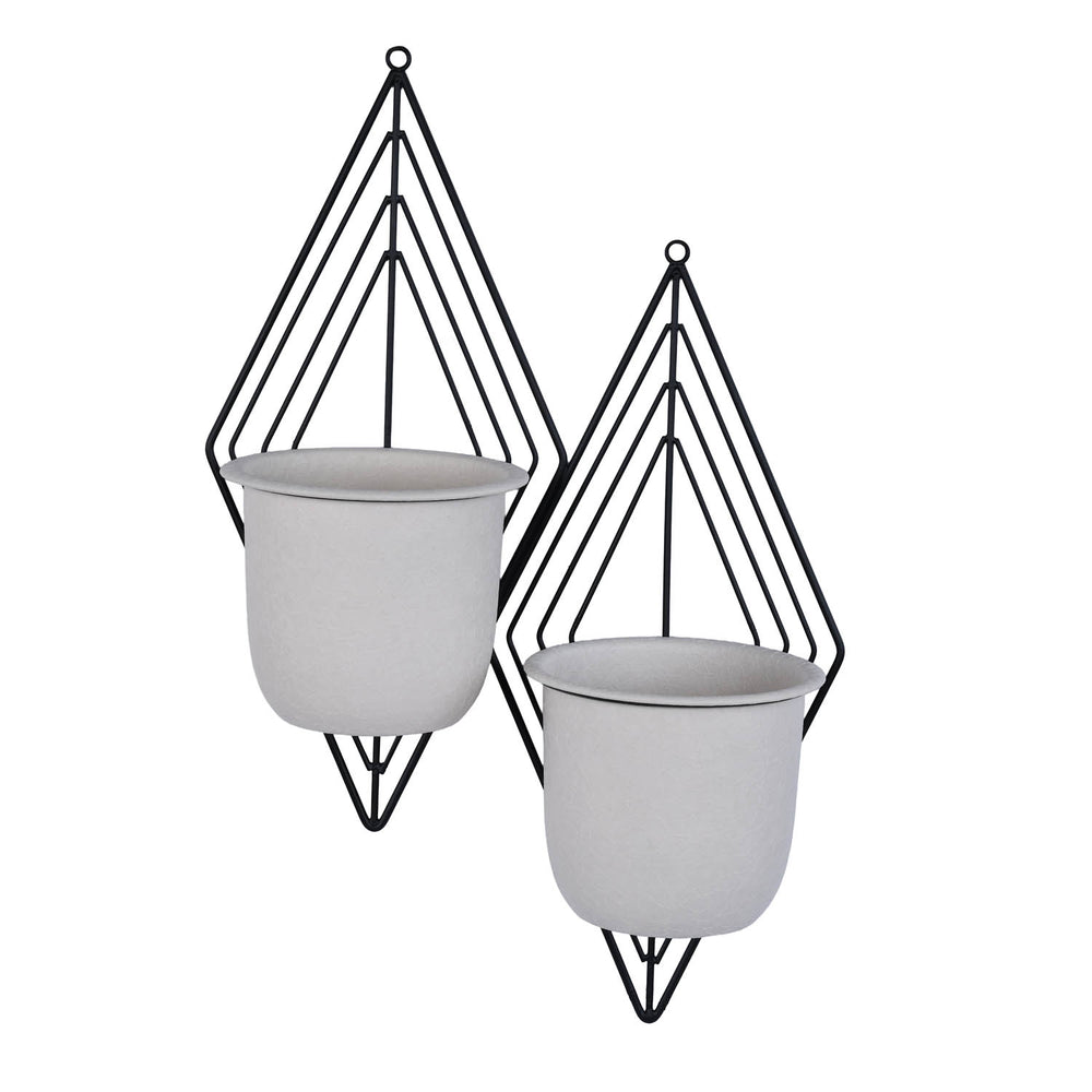 Wall Mountable Metal Duo Planter- Ivory & Black