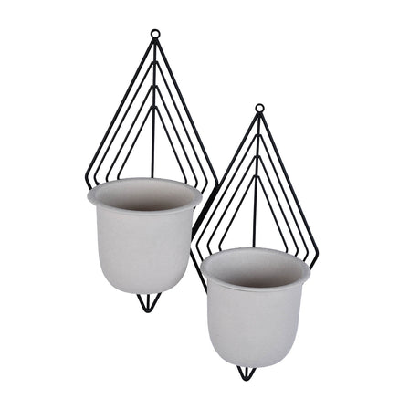 Wall Mountable Metal Duo Planter- Ivory & Black
