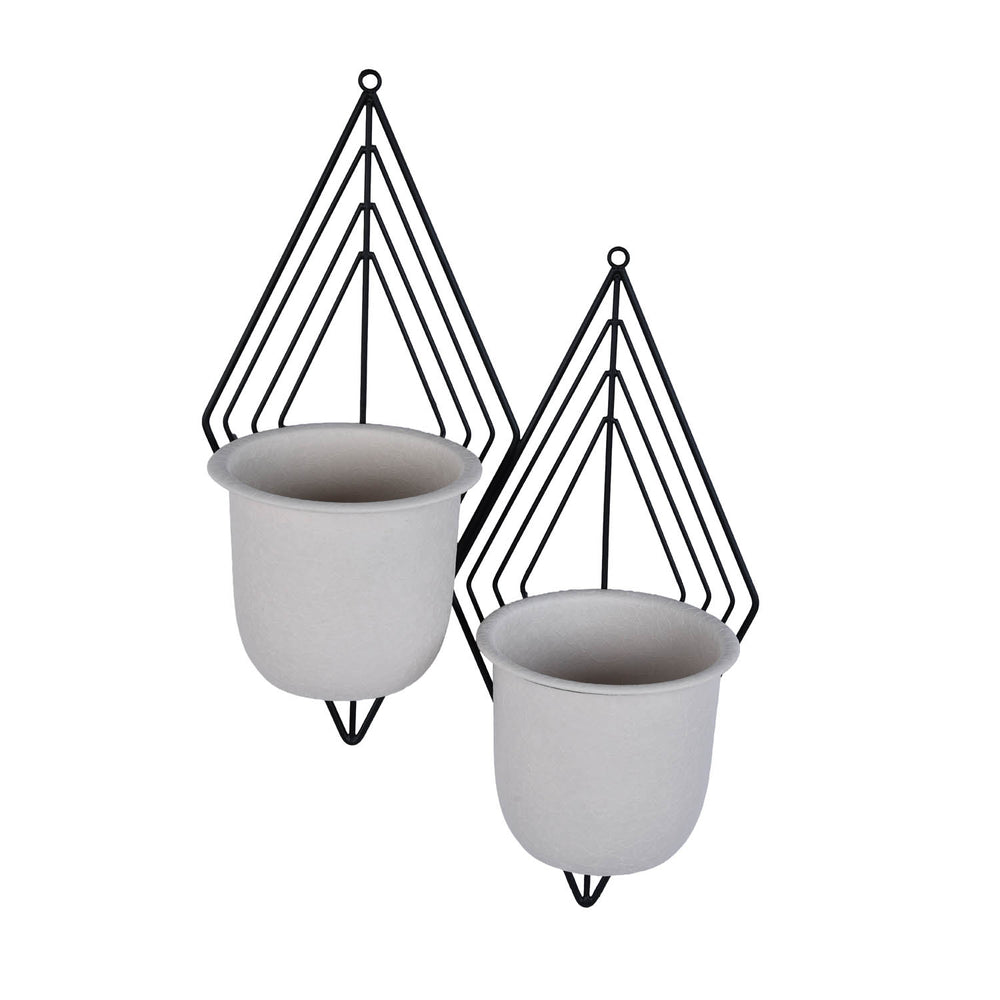 Wall Mountable Metal Duo Planter- Ivory & Black